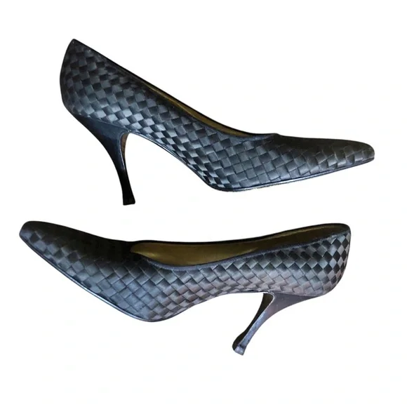 Vintage 90’s Bottega Veneta Black Classic Silk Woven Pumps EU39 US 9 ITALY RARE - Picture 8 of 16